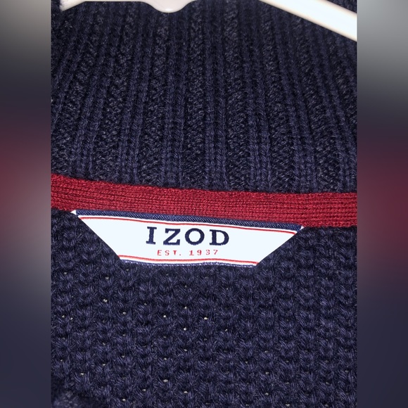 NWT IZOD Pea coat Blue Large long sleeve fair isle Quarter-Zip Sweater - Picture 2 of 4